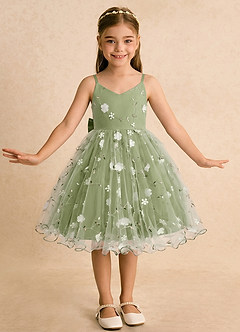 Azazie Junebug Blumenmädchenkleider Ballkleid Spaghetti Riemen Tüll Kleid Pistazie image3
