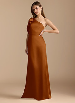 Azazie Rinna Bridesmaid Dresses Copper Mermaid Ruched Metallic Satin Dress image4