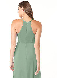 Azazie Annabelle At-home Try On Dresses A-Line V-Neck Pleated Mesh Floor-Length Dress image3