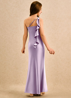 Azazie Almond Girls Formal 플라워 걸 드레스 쉬스 한쪽 어깨 스트레치 새틴 플로어 길이 드레스 image1