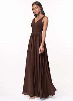 Azazie Keyla Bridesmaid Dresses Ganache A-Line V-Neck Pleated Chiffon Dress image2