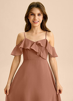 Azazie Kamilla Junior Abito A-Line in Chiffon a Spalla Scoperta Bronzo image7