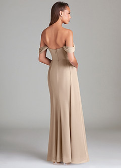 Azazie Amyra Bridesmaid Dresses Taupe Sheath Off the Shoulder Chiffon Convertible Dress image4