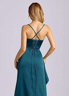 Azazie Sarai Bridesmaid Dresses Ink Blue Sheath Corset Stretch Satin Dress image2
