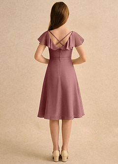 Azazie Narin Girls Formal Flower Girl Dresses Desert Rose A-Line with Sleeves Chiffon Dress image2