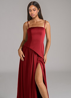 Azazie Adeline Bridesmaid Dresses Scarlet A-Line Strapless Stretch Satin Convertible Dress image2