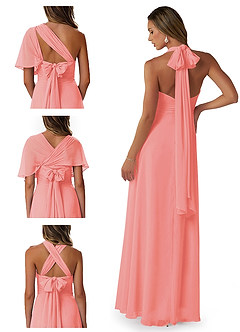 Azazie Fifi Robes de demoiselle d'honneur Robe Trapèze Convertible en Mousseline de soie Sans bretelle Corail image8