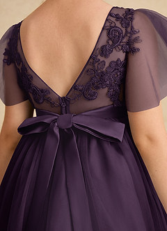 Azazie Queenie Robe Demoiselle D'honneur Fillette Robe Trapèze en Dentelle Prune image6