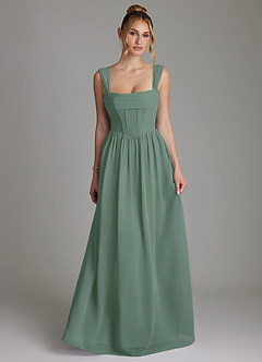 Azazie Caterina 신부 들러리 드레스 A라인 코르셋 쉬폰 바닥 길이 드레스 image4