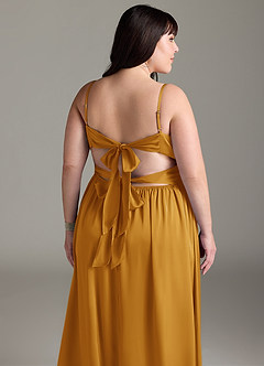 Azazie Zeya Bridesmaid Dresses Butterscotch A-Line Pleated Stretch Satin Dress image15