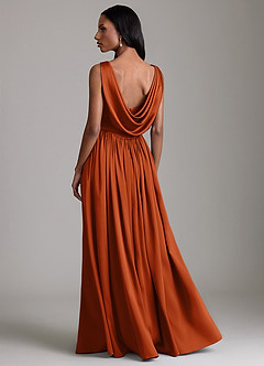 Azazie Novi Bridesmaid Dresses Burnt Orange A-Line with Pockets Stretch Satin Dress image2