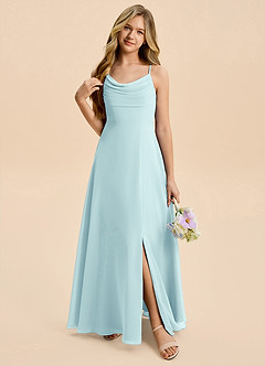 Azazie Gia Junior Sea Glass A-Line Pleated Chiffon Dress image6