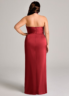 Azazie Jemma Robes de demoiselle d'honneur Robe Fourreau en Satin extensible Plissée Écarlate image12
