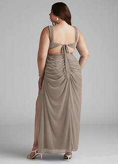Azazie Jesaphine Brautjungfernkleider Etui Gerafft Gittergewebe Kleid Taupe image10