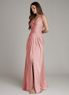 Azazie Pauline Finale sale Jurk van Stretch Satijn met A-lijn Geplooide Blushing Pink image6