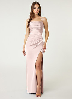 Azazie Desi Brautjungfernkleider Etui Halter Korsett Stretch-Satin Kleid Zartrosa image1