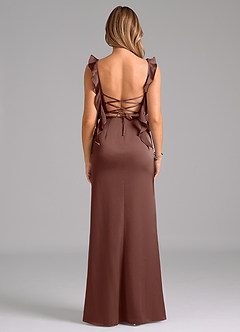 Azazie Jessamine Bridesmaid Dresses Espresso A-Line Corset Stretch Satin Dress image6