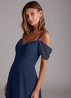 Azazie Marley Bridesmaid Dresses Dark Navy A-Line Off the Shoulder Chiffon Convertible Dress image8