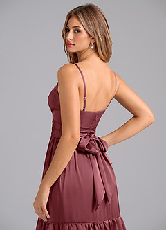 Azazie Nathalia Bridesmaid Dresses Desert Rose A-Line Pleated Stretch Satin Dress image2