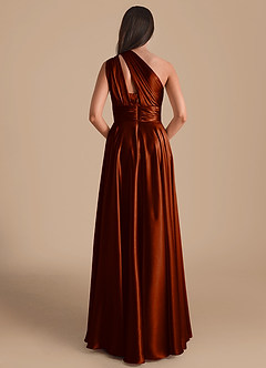 Azazie Charlize Bridesmaid Dresses Auburn A-Line One Shoulder Metallic Satin Dress image2
