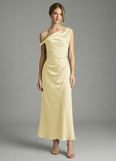 Azazie Emerson Bridesmaid Dresses Lemon Sorbet Mermaid Off the Shoulder Stretch Satin Dress image5
