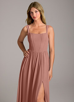Azazie Rosaline Bridesmaid Dresses Cedar Rose A-Line Side Slit Chiffon Dress image2