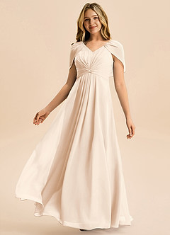 Azazie Emma Junior Robe Trapèze en Mousseline de soie Plissée Albâtre Blanc image4