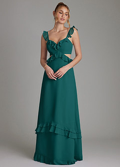 Azazie Malaya Bridesmaid Dresses Peacock A-Line Corset Chiffon Dress image1
