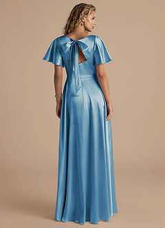Azazie Kimber Bridesmaid Dresses Steel Blue A-Line Ruched Metallic Satin Dress image4