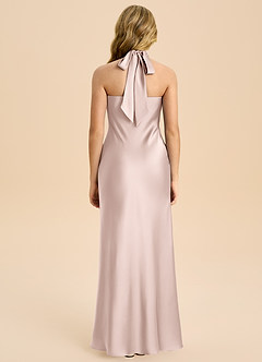 Azazie Chickie Junior 쉬스 주름진 스트레치 새틴 플로어 길이 주니어 신부 들러리 드레스 image2