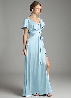 Azazie Lainey Bridesmaid Dresses Sky Blue A-Line with Pockets Stretch Satin Dress image5