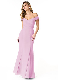 Azazie Lecia Bridesmaid Dresses Candy Pink Empire Off-The-Shoulder Pleated Chiffon Convertible Dress image1