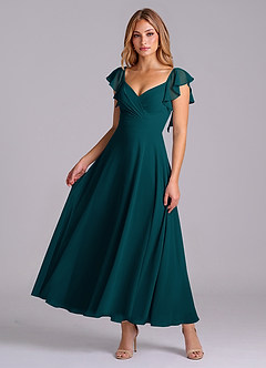 Azazie Leilani Bridesmaid Dresses Pine A-Line Ruched Chiffon Dress image1