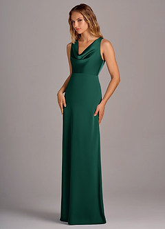 Azazie Wrenlee Bridesmaid Dresses Emerald A-Line Stretch Satin Dress image3