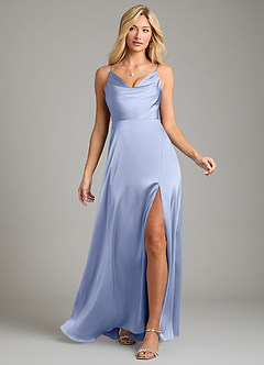 Azazie Sarella Bridesmaid Dresses Ice A-Line Pleated Stretch Satin Dress image6