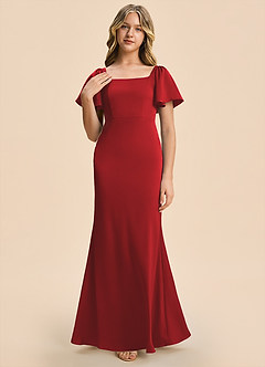Azazie Chace Junior Pomegranate Sheath Stretch Satin Dress image6