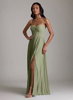 Azazie Akiko Vestidos de damas de honor Vestido de Pistacho de Gasa de Corte en A con Escote de Corazón image4