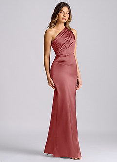 Azazie Akilah Robes de demoiselle d'honneur Robe Sirène en Satin extensible Une épaule Antique Rose image3
