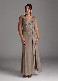 Azazie Calathea Mother of the Bride Dresses Taupe A-Line Lace Dress image8