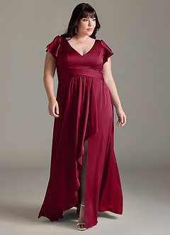 Azazie Omari Bridesmaid Dresses Burgundy A-Line Stretch Satin Dress image7