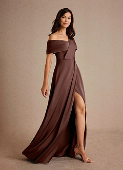 Azazie Milton Vestidos para mãe da noiva Vestido Café Expresso de Cetim elástico de Linha A com Plissado image2