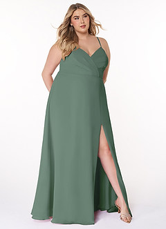 Azazie Everleigh Abiti da Damigella Abito A-Line in Chiffon con Scollo a Cuore a Pieghe Eucalipto image8