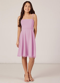 Azazie Kalie Junior Candy Pink A-Line with Belt Chiffon Dress image1