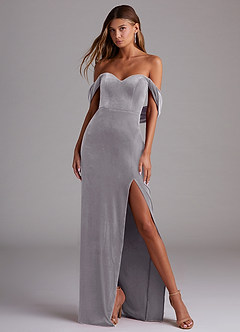 Azazie Shay Bridesmaid Dresses French Lilac Sheath Off the Shoulder Velvet Convertible Dress image5