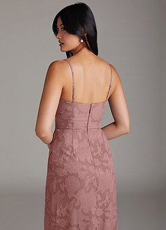 Azazie Maci Bridesmaid Dresses Dusty Rose Sheath Pleated Floral Burnout Dress image6
