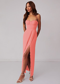 Barbie ♥ Azazie Bridesmaid Dresses Coral Sheath Corset Chiffon Dress image2