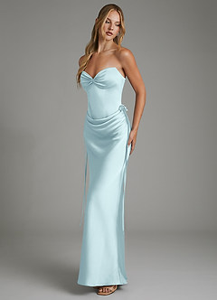 Azazie Natasha Robes de demoiselle d'honneur Robe Sirène en Satin extensible Corset Bleu Nuage image7