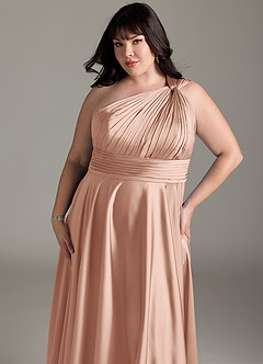 Azazie Charlize Robes de demoiselle d'honneur Robe Trapèze en Satin extensible Ue épaule Or Rose image14