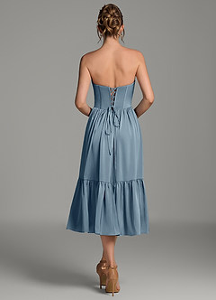 Azazie Delphina Bridesmaid Dresses Dusty Blue A-Line Corset Stretch Satin Convertible Dress image5