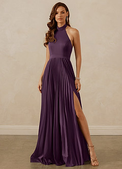 Christian Siriano Bridal for Azazie 1007 Bridesmaid Dresses Plum A-Line Pleated Stretch Satin Dress image1
